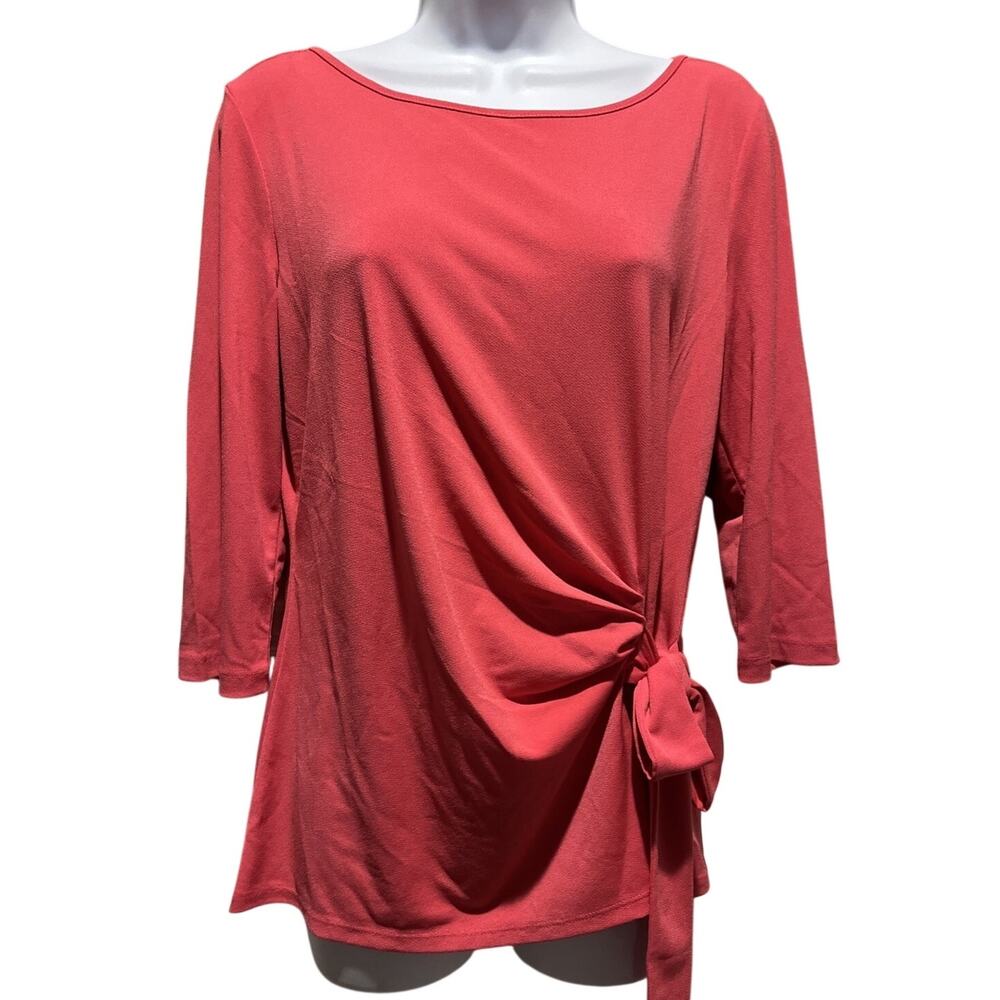 Philosophy Republic Faux Wrap Blouse – Pink 3/4 Sleeve Stretch Top Size M